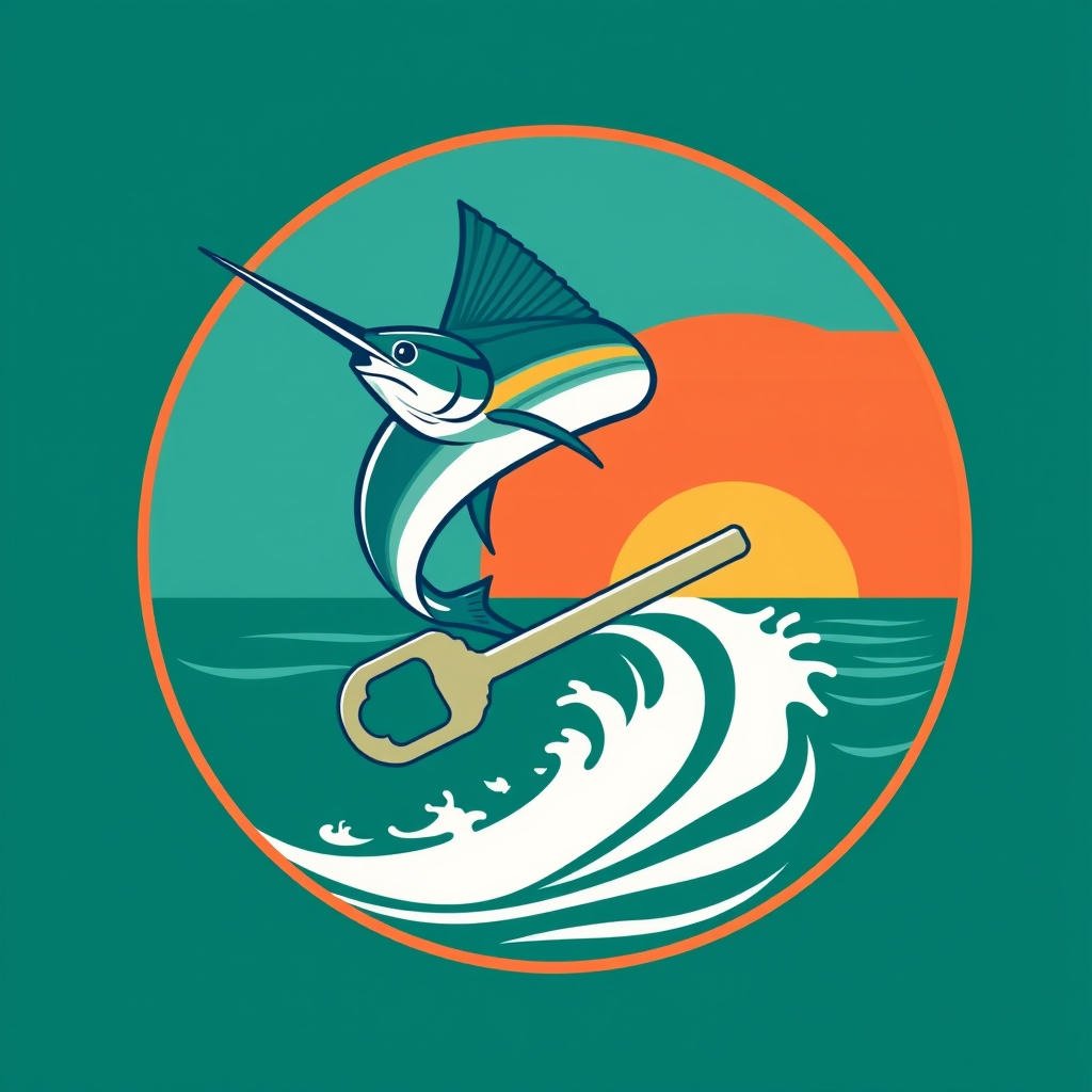 Destin locksmith emblem — marlin, key and wave badge